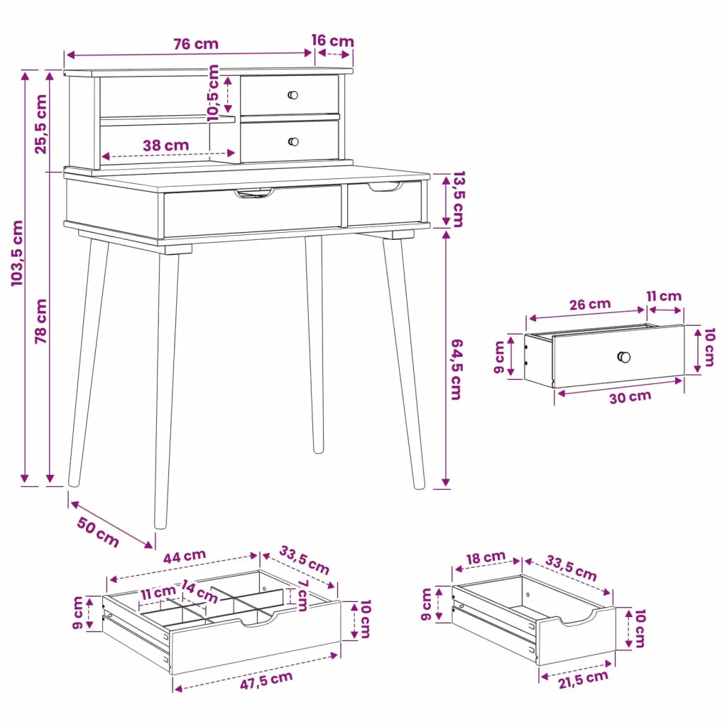 Set Tavolo da Trucco FAUSKE 2 pcs Bianco 76 x 50 x 103,5 cm 3438571