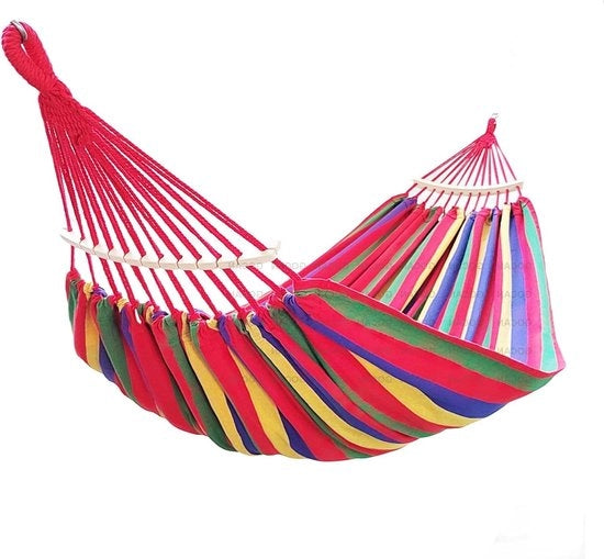 Hangmat per due persone - 220 x 160 cm - lunghezza totale 330 cm - carico 300 kg - tela cotone - esterno giardino interno bambini balcone - rosso con staffa