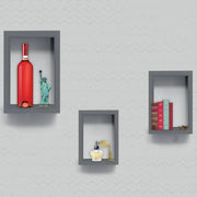 Trade Shop - Set 3 Mensole Da Muro A Parete Design Moderno Cubo Rettangolare In Legno Grigio -