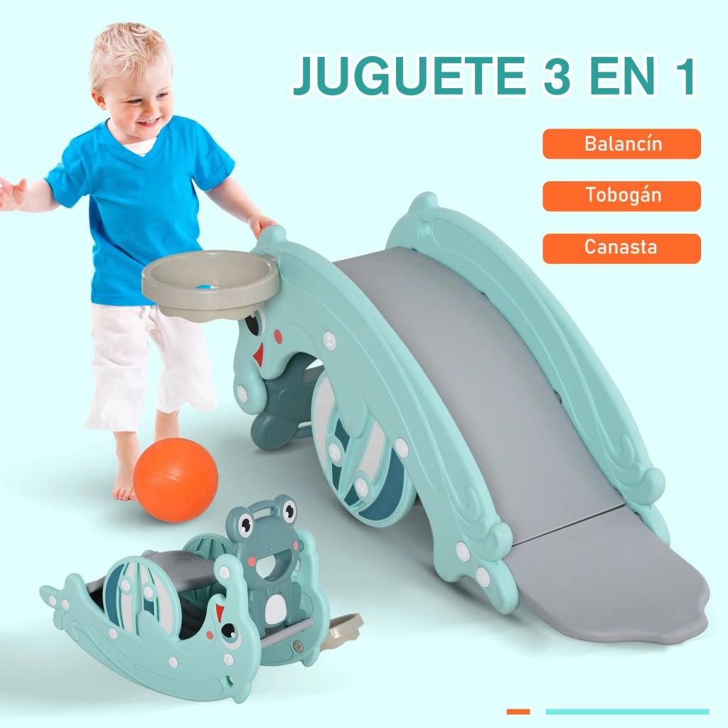 Set Gioco Giardino per Bambini con Scivolo e Canestro ¨C zephmum ¨C Verde 72x34x47 cm