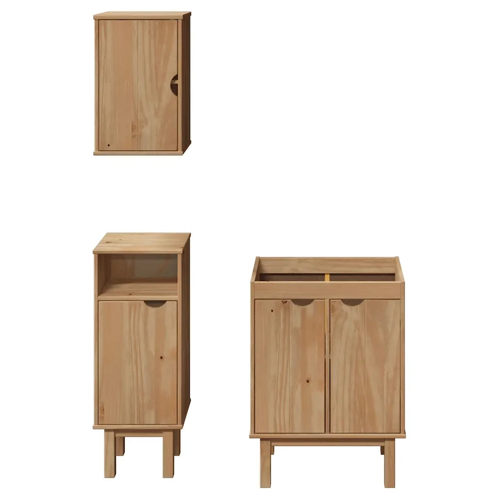 Set Mobili da Bagno 3 pz OTTA in Legno Massello di Pino 3307682