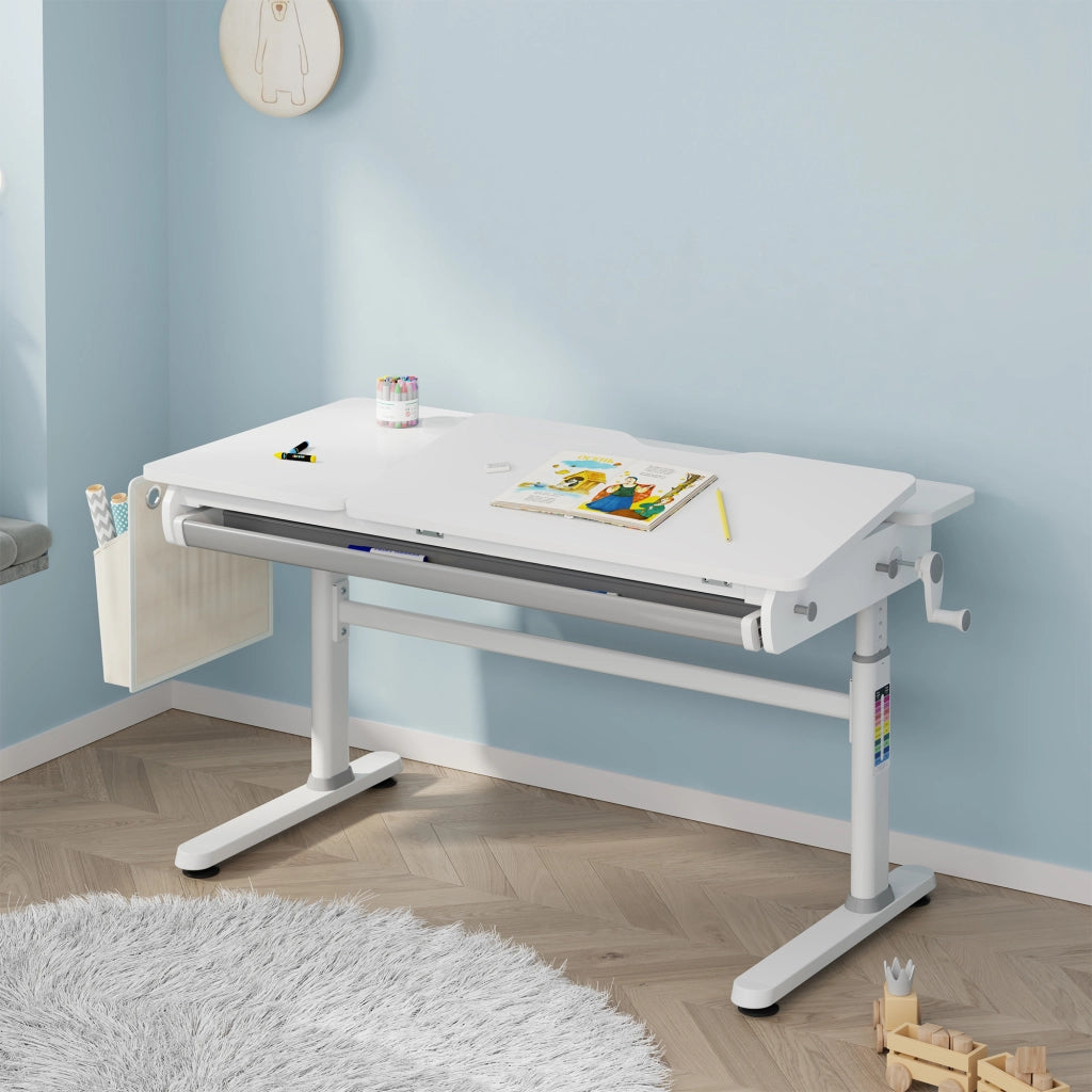 Scrivania Kuosa per Cameretta Regolabile in Altezza con Piano 120 x 60 cm e Cassetto - Grigio/Bianco [en.casa]
