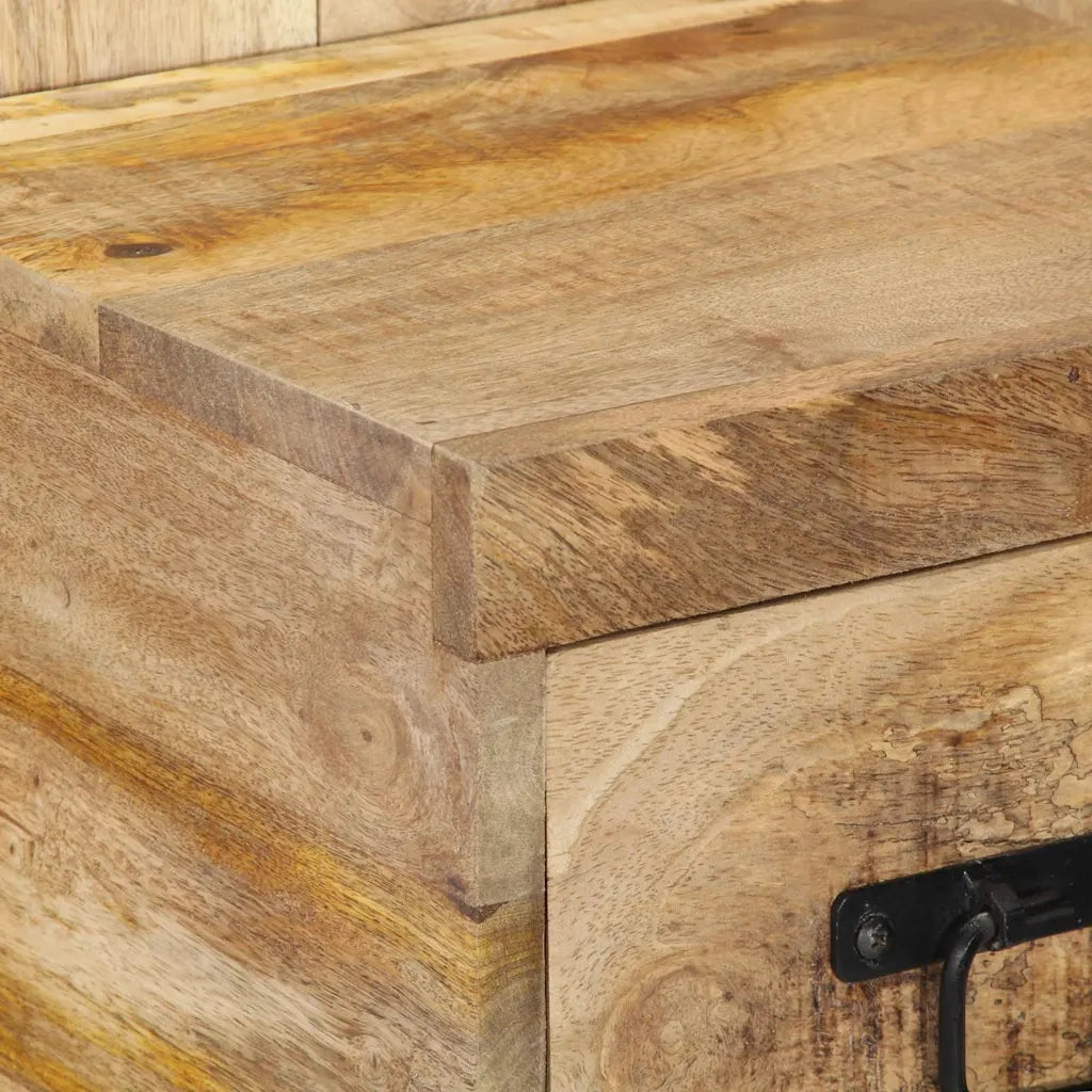 Comodino-Tavolino da notte 60x32x80 cm in Legno Grezzo Massello di Mango