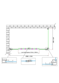 Box doccia 6 mm H 190 parete fissa e porta a 4 ante con apertura centrale MISURA 87,5-90 ANTA FISSA + PORTA 208-213 