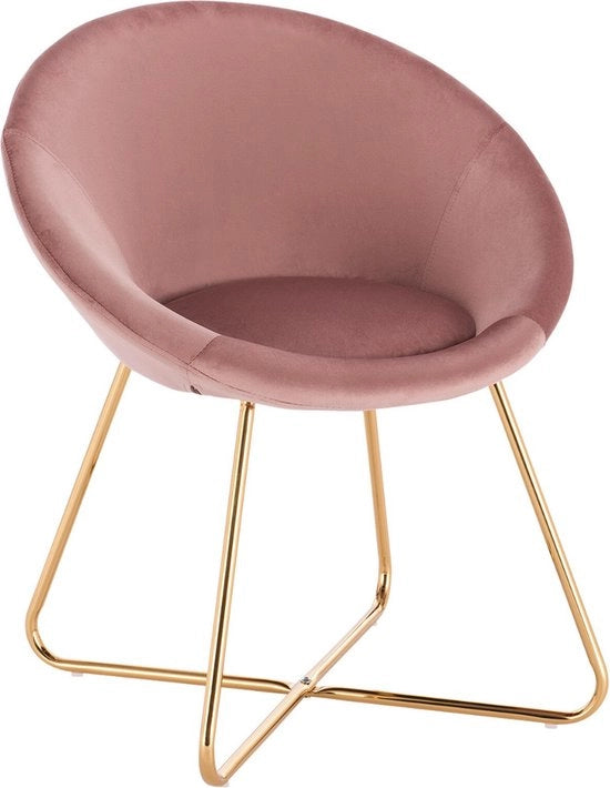 Sedia da Cucina Ronda con Bracciolo - Velluto - Ergonomica - Sedia con Schienale Pieno - Sedia a Cuscino - Rosa