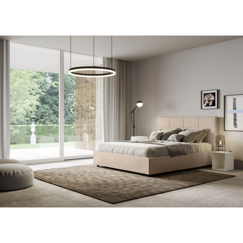 Letto imbottito Matrimoniale 160x190 cm Mika - Similpelle,Tortora,Contenitore