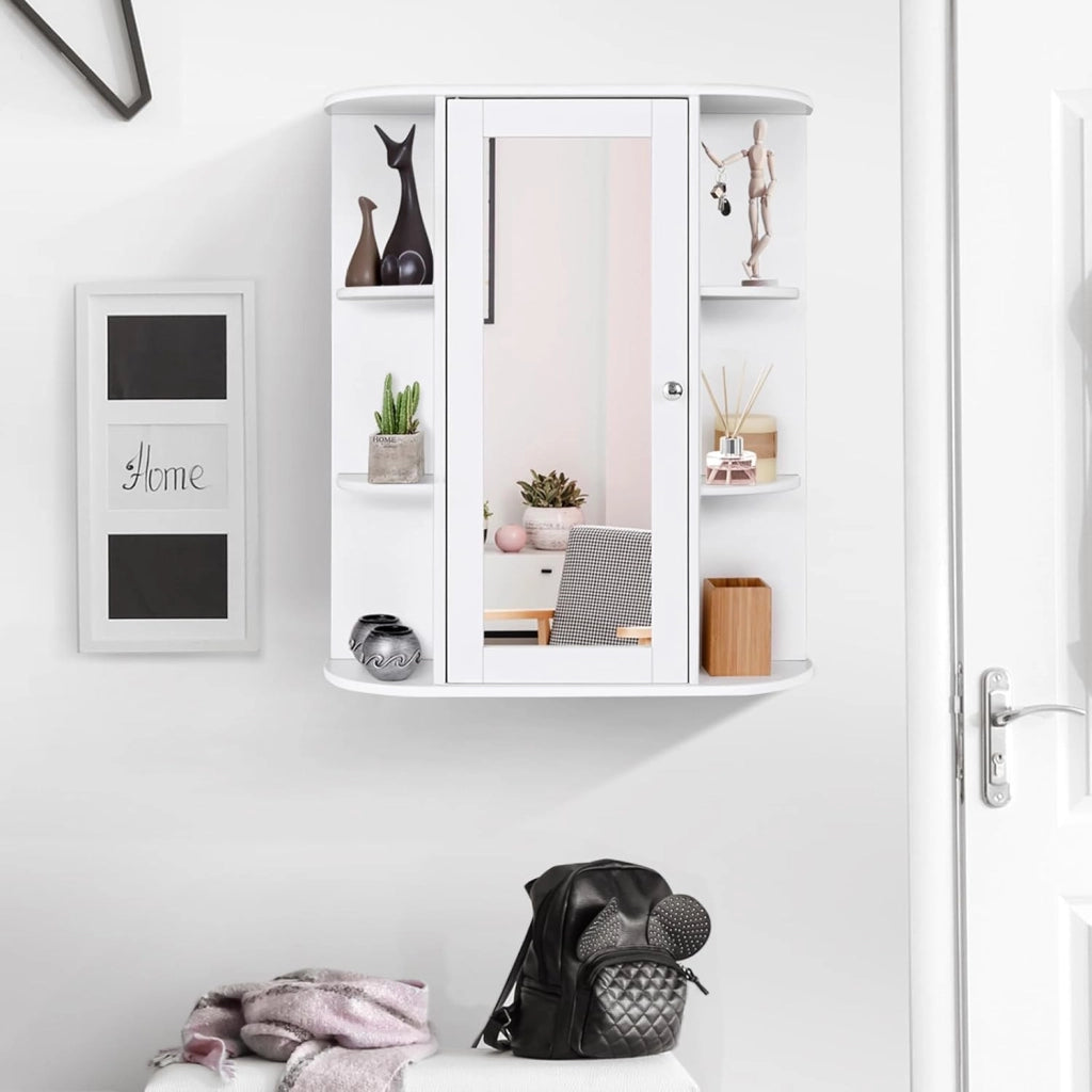 Armadietto al Muro con Specchio, Armadietto dei Medicinali Moderno, Organizer Bagno con Mensole, Ideale per Lavanderia Camerino e Salone, 60 x 16,5 x 70,5 cm (Bianco)