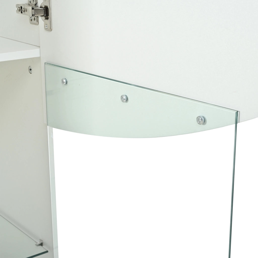 Vetrina alta con 4 ripiani e LED per soggiorno in truciolare e vetro 35×50×165 cm bianco