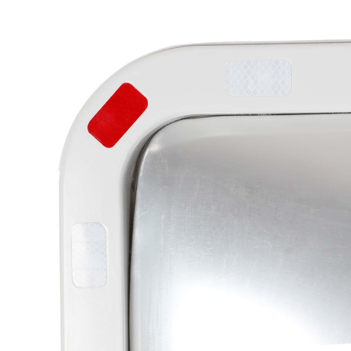 Specchio di sicurezza 50x70 cm infrangibile con strisce catarifrangenti bianche e rosse