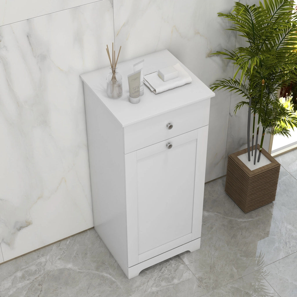 Mobile da bagno con cesto per il bucato e cassetto ¨C zephmum ¨C bianco 40x40x90.5 cm