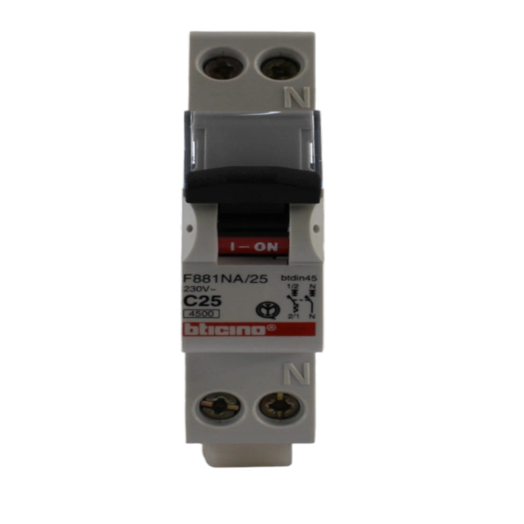 Interruttore magnetotermico 1P+N 25A 4,5KA 1mod Bticino
