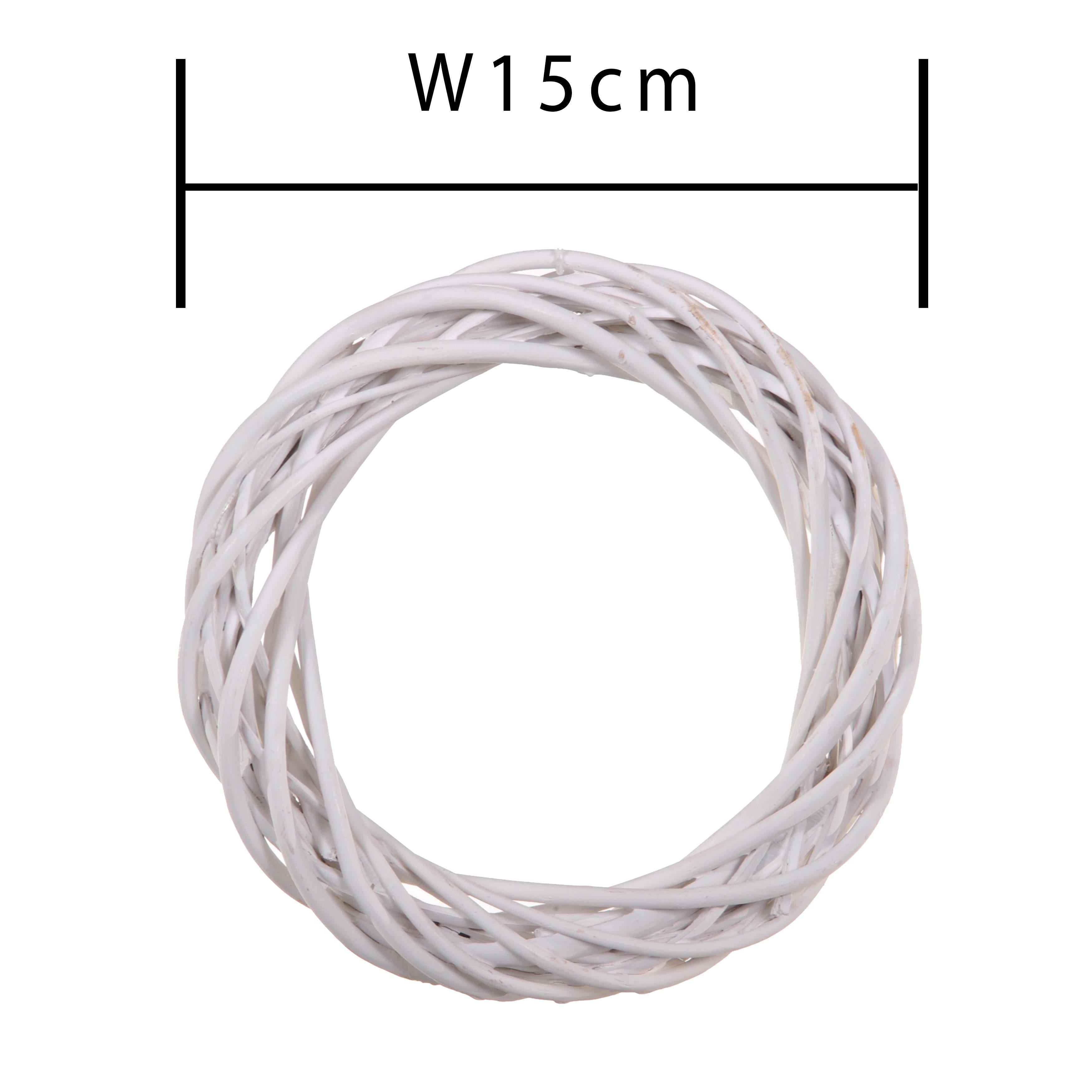 Set 12 Coroncine Bianche di Rattan Larghezza 15 cm