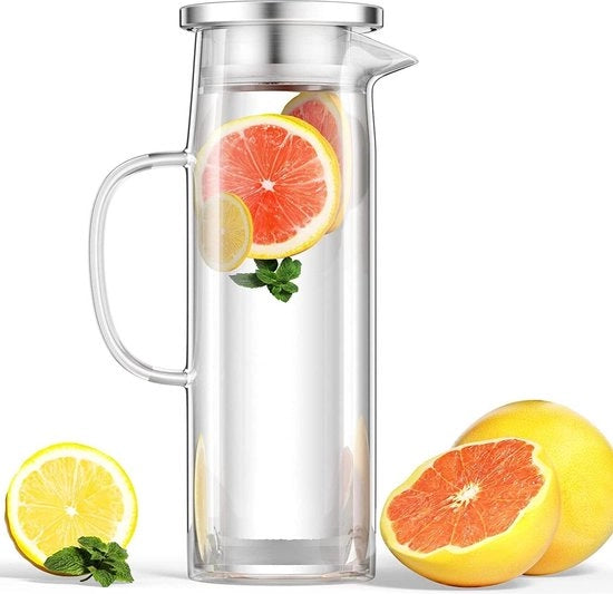 Karaffa in vetro con coperchio - 15 litri - vetro borosilicato - resistente al calore - caraffa per acqua - vetro - latte sap tea caffè - acqua calda