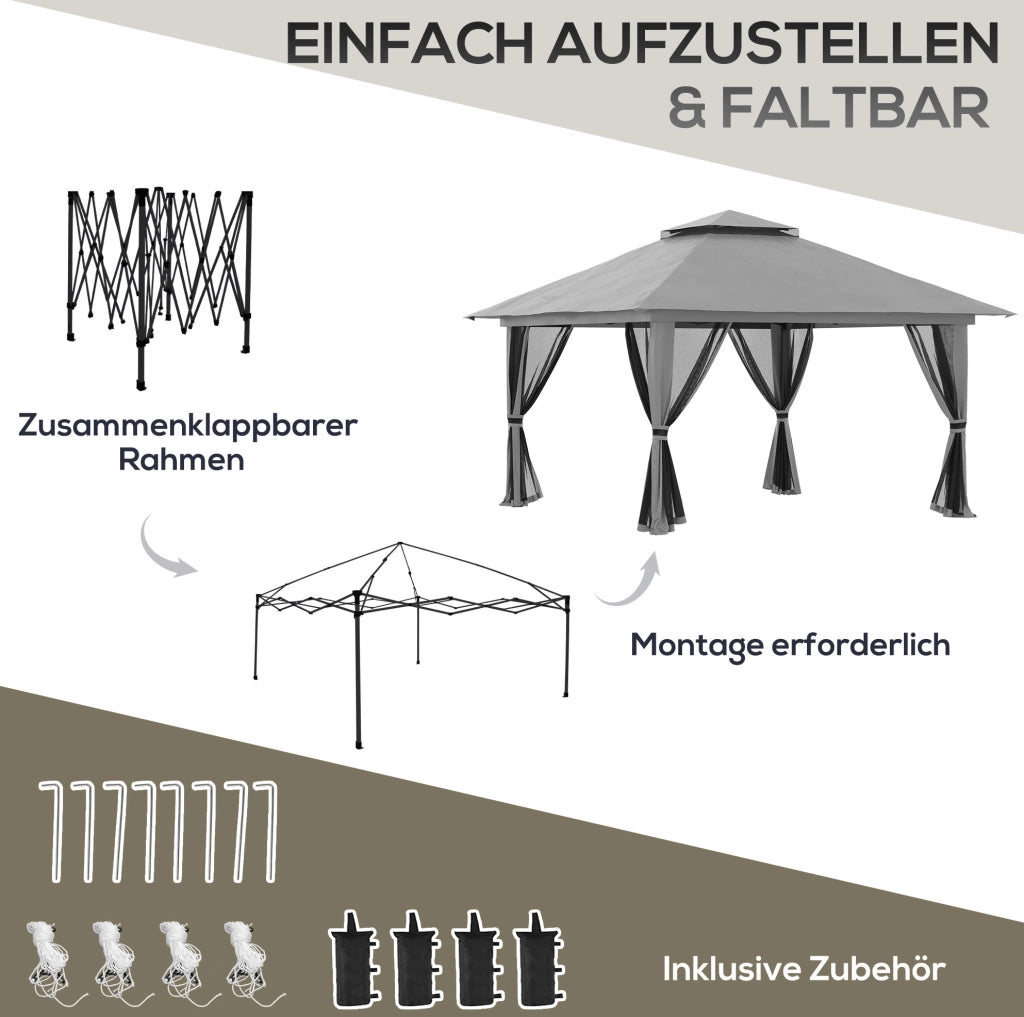 Gazebo pieghevole 392 x 392 cm con tetto ventilato e pareti laterali