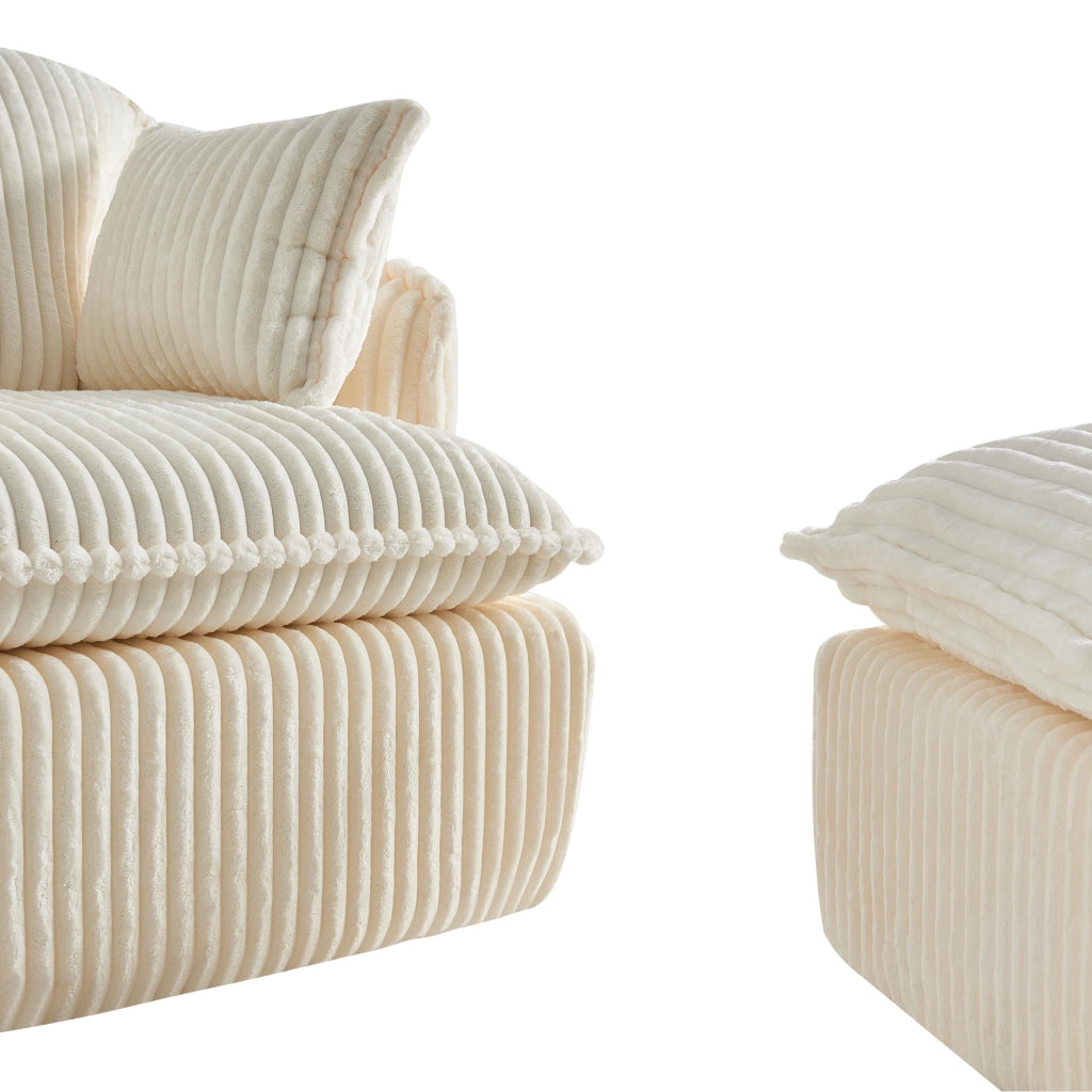 Poltrona con pouf 115x89x77 cm con poggiapiedi beige