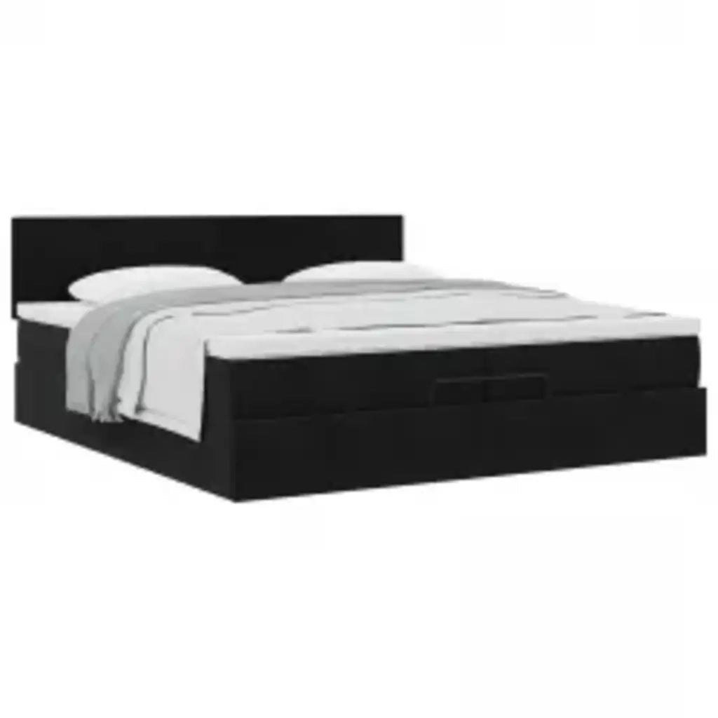 Struttura Letto Pouf con Materasso Nero 200x200 cm in Velluto 3311725