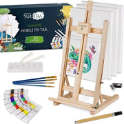 Sedia a Tavolino da Pittore 25 pezzi Lisbon - Set di Pittura Acrilica per Artisti - Tavolino - Panni da Pittura - Pennelli - Accessori - Realizzato con Legno FSC certificato