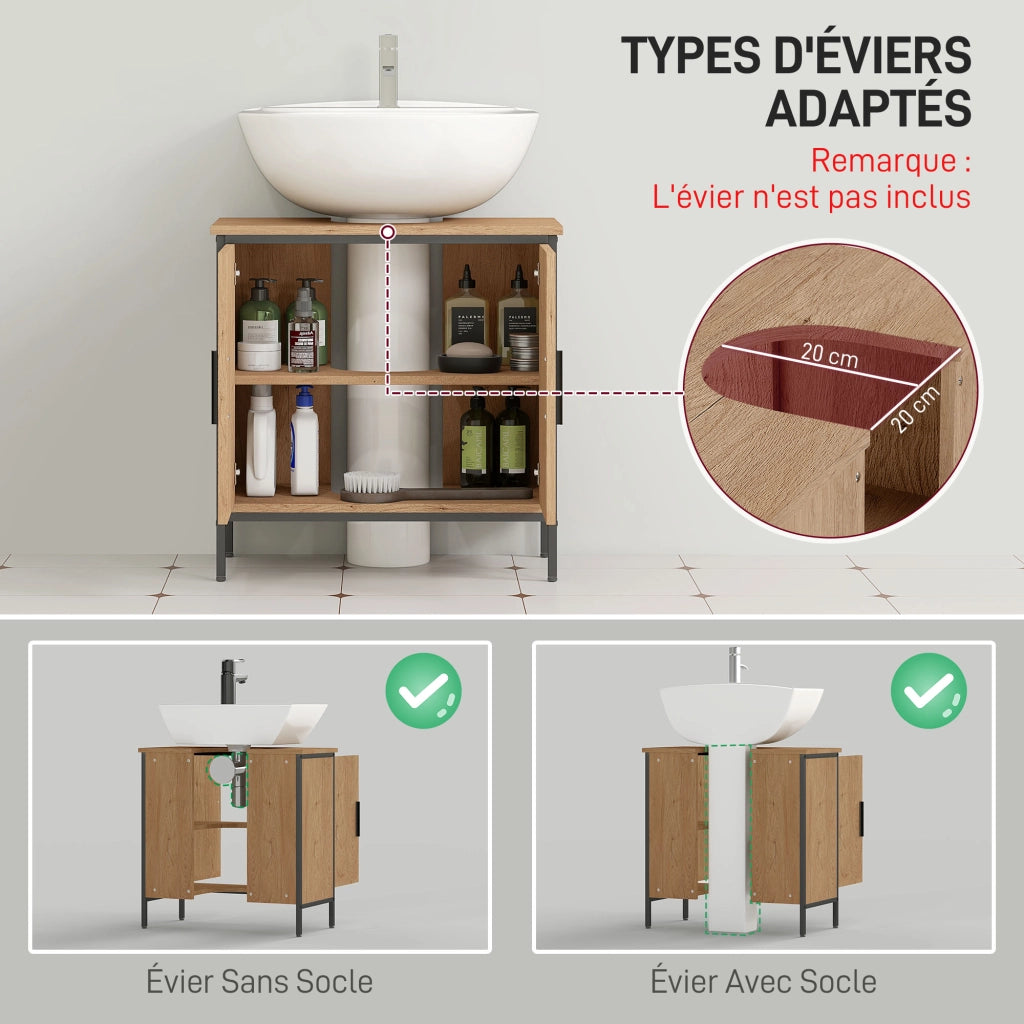 Mobile Sottolavabo Bagno con 2 Ante e Ripiano Regolabile ¨C zephmum ¨C Rovere 60x30x60 cm