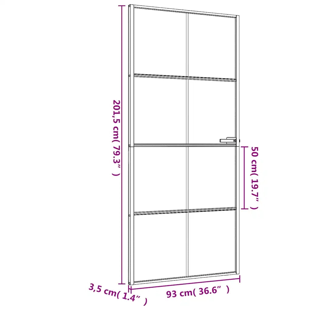 Porta Interni Sottile Nera 93x201,5cm Vetro Temperato Alluminio 155129