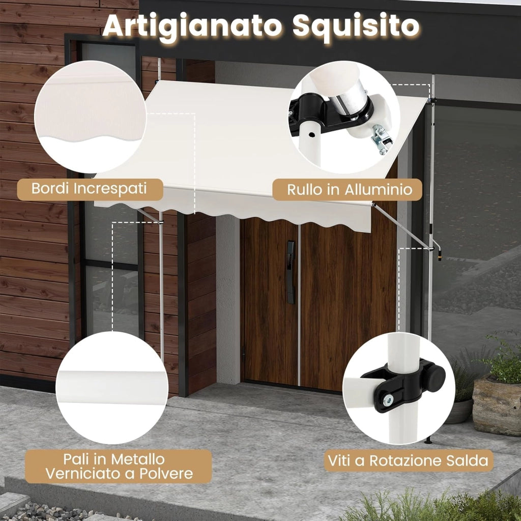 Tenda da Sole a Morsetto, Regolabile in Altezza e Inclinazione con Manovella, Telo Impermeabile e Resistente ai Raggi Solari e Telaio Antiruggine, Tenda Retrattile Senza Foratura (2,5M,Bianco)