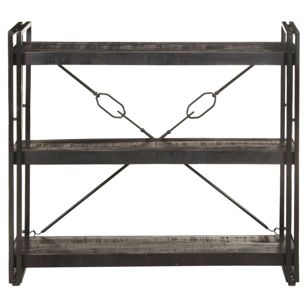 Libreria a 3 Ripiani 90x30x80cm Nero in Legno Massello di Mango 320627