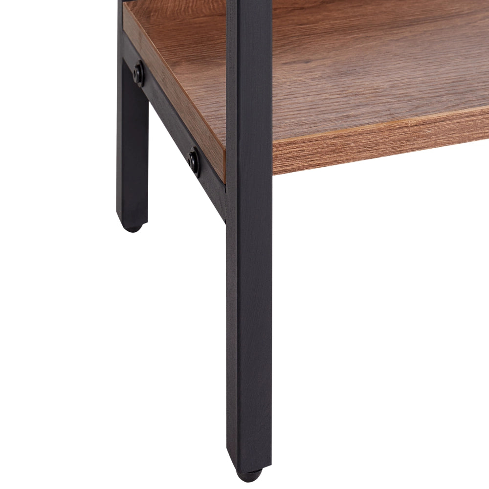 Libreria a 6 ripiani con struttura in metallo nero  legno scuro con luci LED con retro aperto stile industriale