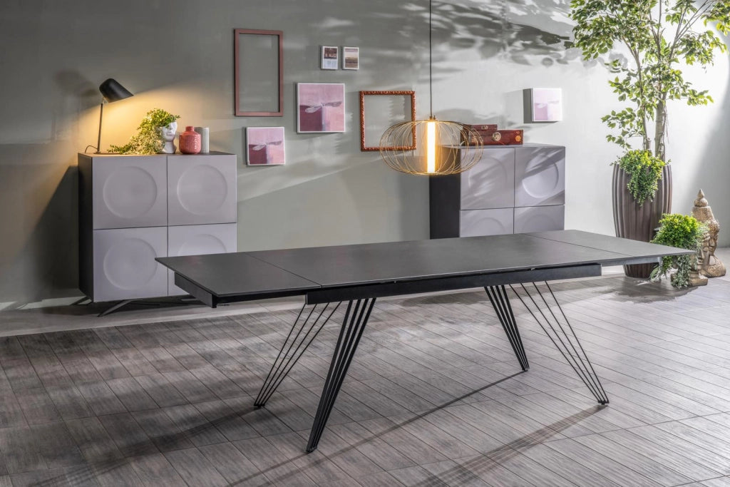 Tavolo allungabile grigio vintage-nero opaco 90 cm x 160-240  cm cm H. 76 cm