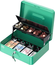 Cassetta Portafoglio Portatile in Acciaio con Chiusura di Sicurezza, Raccoglitore per Monete e Pulegge in Acciaio - 30 x 24 x 9 cm - Verde
