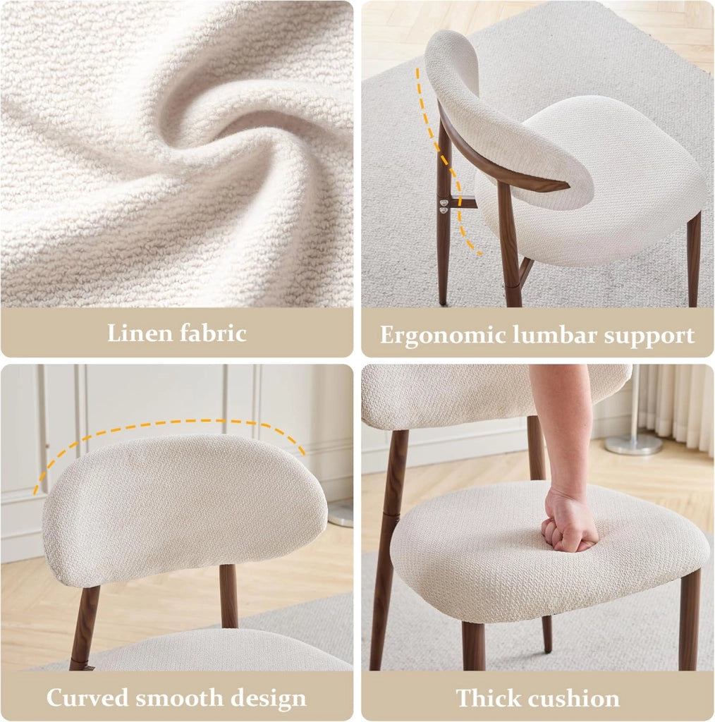 GrandCA HOME Set di 4 Sedie da Pranzo in Stile Medievale, Sedia da Cucina in Lino Beige con Schienale, Gambe in Metallo Effetto Legno Scuro, Adatte per Cucina, Soggiorno e Camera da Letto