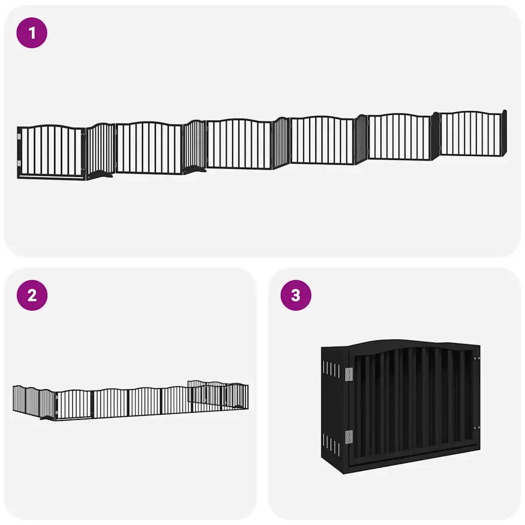 vidaXL Cancello Cani Porta Pieghevole Nero 12 Pannelli 960 cm Pioppo