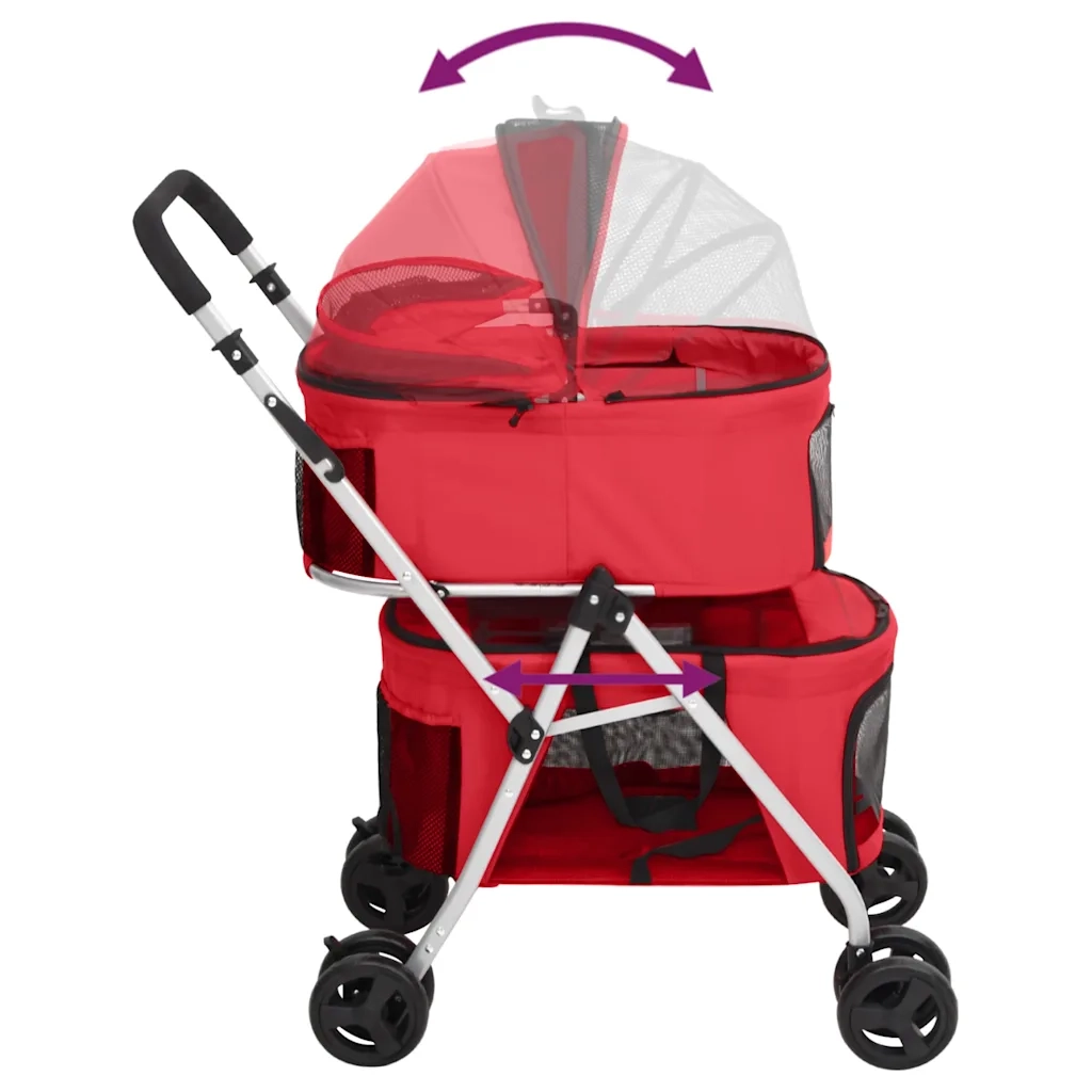 Passeggino Cani Pieghevole 2 Livelli Rosso 83x48x97cm Tessuto CFW2563721