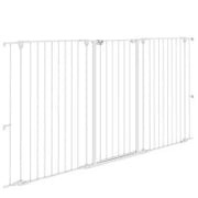 Cancelletto per Cani a 3 Pannelli Pieghevoli con Doppio Blocco, in Acciaio e Plastica, 206x120 cm, Bianco