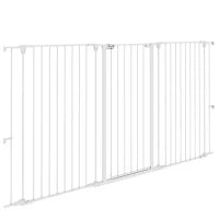 Cancelletto per Cani a 3 Pannelli Pieghevoli con Doppio Blocco, in Acciaio e Plastica, 206x120 cm, Bianco