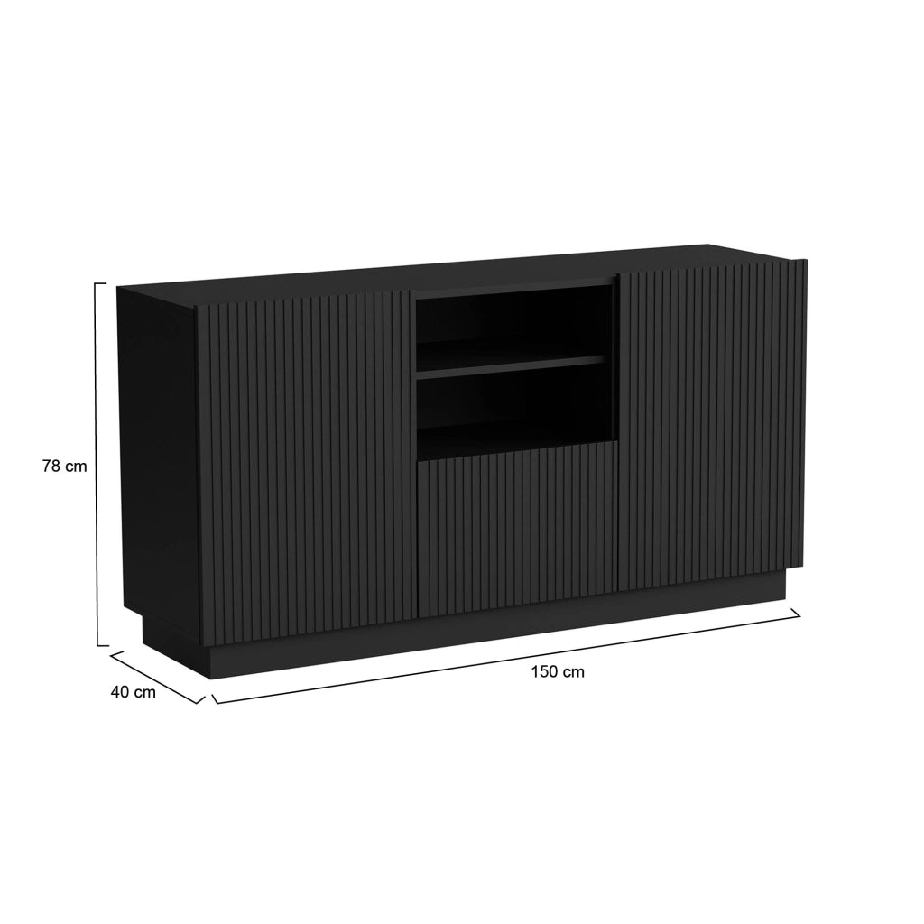 Madia Serchio, Credenza 4 Ripiani, 150x40x78h cm Nero