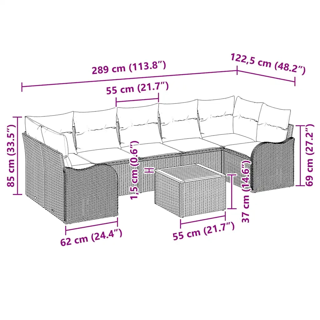 Set Divano da Giardino con cuscino 8 pcs Beige polyrattan 3347421