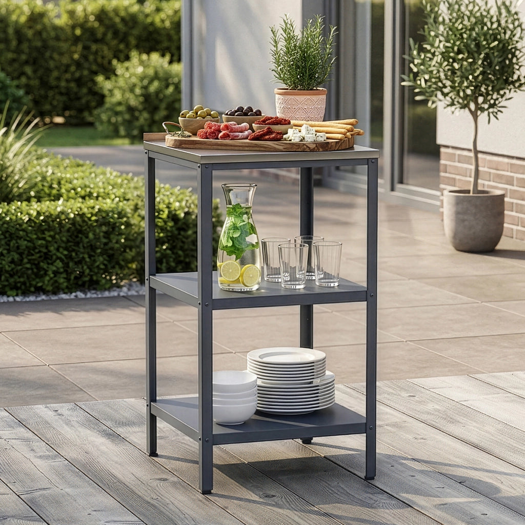 Bancone da Giardino Bolognano in Acciaio con Ripiani 92x50x50 cm Argentato / Grigio opaco casa.pro