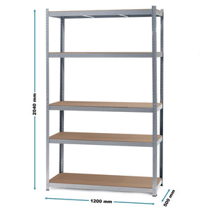Scaffale per carichi pesanti zincato 120x50x204cm Scaffale a incastro 5 ripiani 200kg/piano
