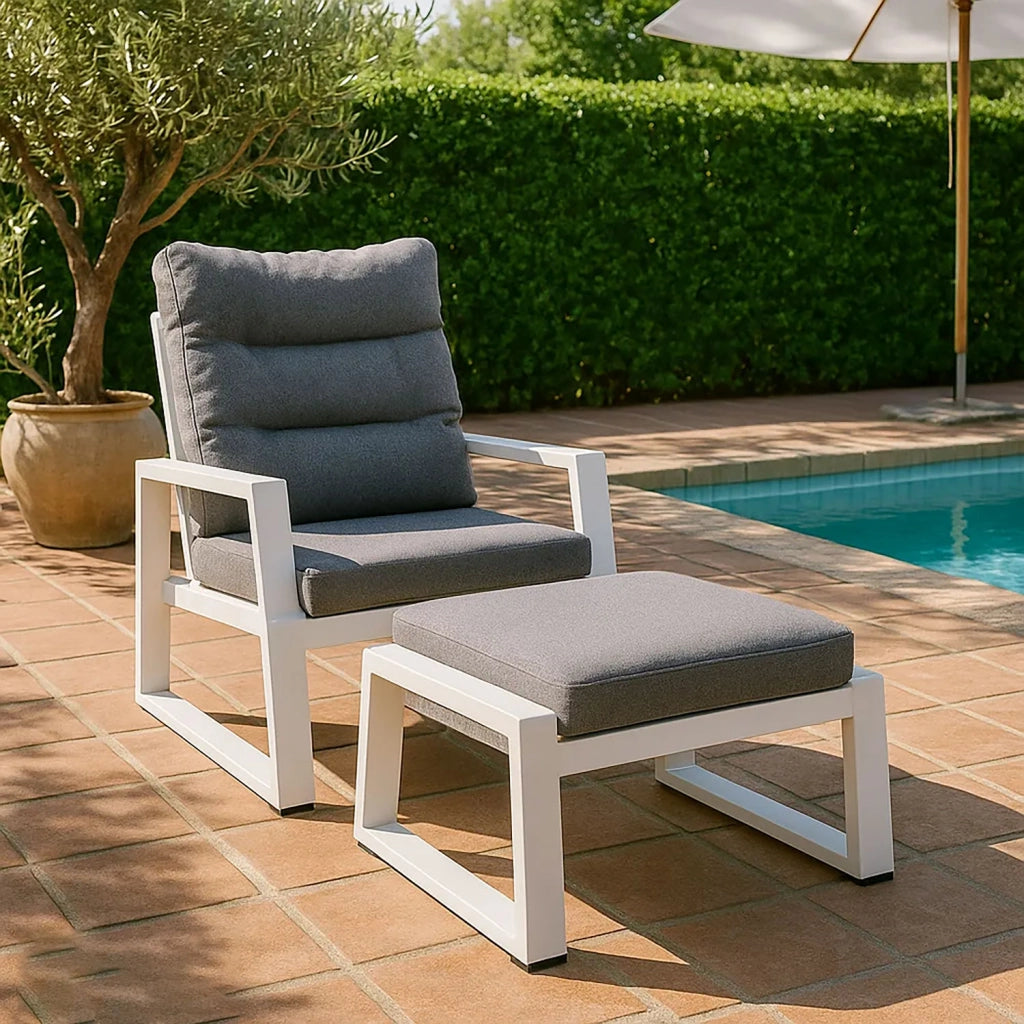 Pouf da Giardino Mikonos 67,5x53x45 cm in Alluminio e Tessuto Tecnico Grigio e Bianco