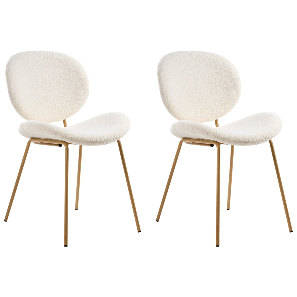 Set di 2 sedie Boucle con gambe effetto legno senza braccioli e tappi per gambe design retrò sedute da sala da pranzo bianco