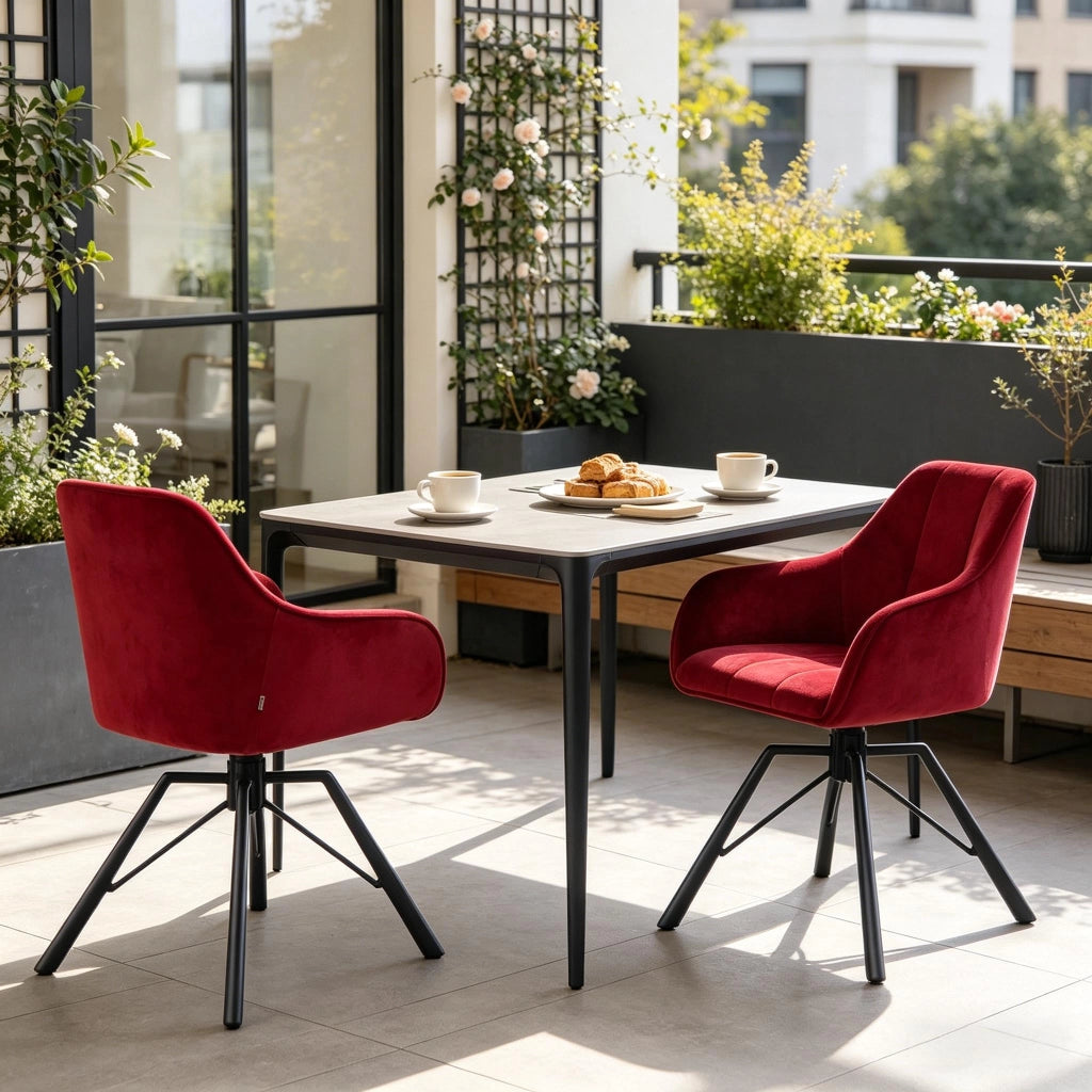 SEDIA girevole 360° con braccioli velluto rosso vino Set da 2 pezzi
