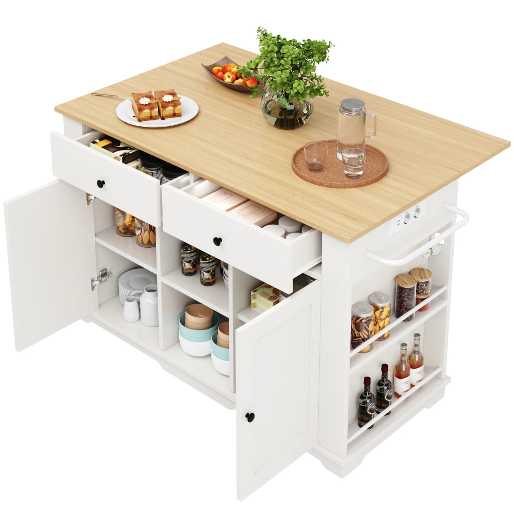 Isola cucina 151,5 x 84,7 x 91,7 cm bianca e legno, presa integrata