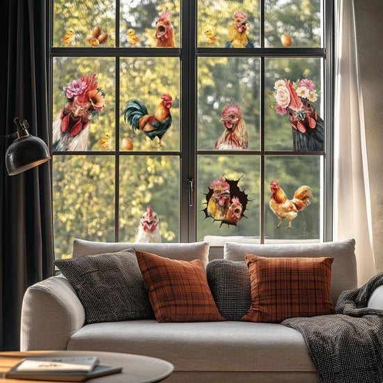 Decorazione per finestre Doppia faccia Pollo e uova Decorazione per finestre con adesivo riciclabile Stickers per finestre autoadesivi Decorazione Primavera Estate per vetro Camera da bambino Bagno