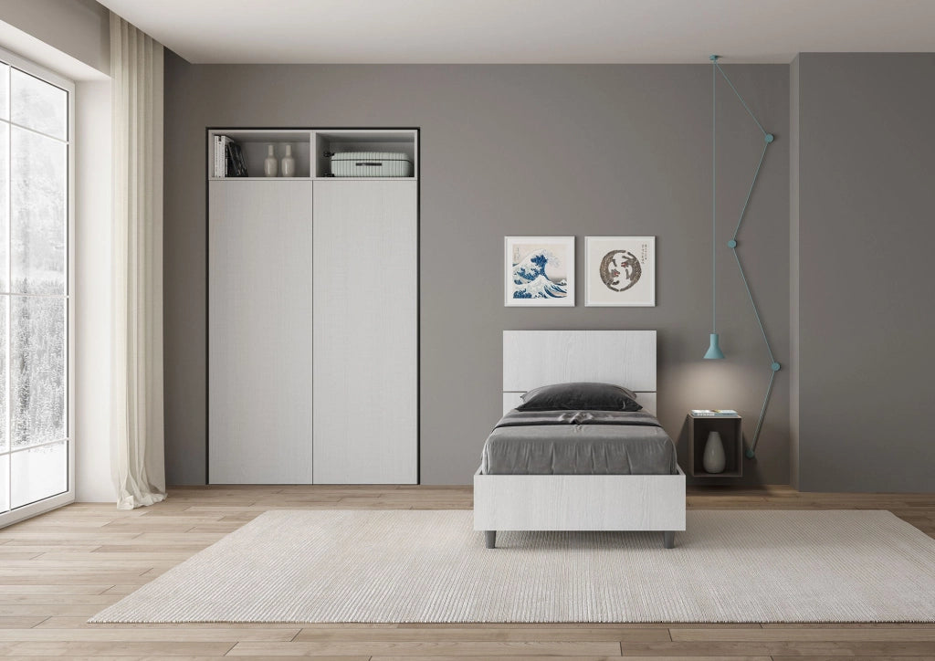 Letto singolo con rete 80x200 testata dritta bianco frassino Demas