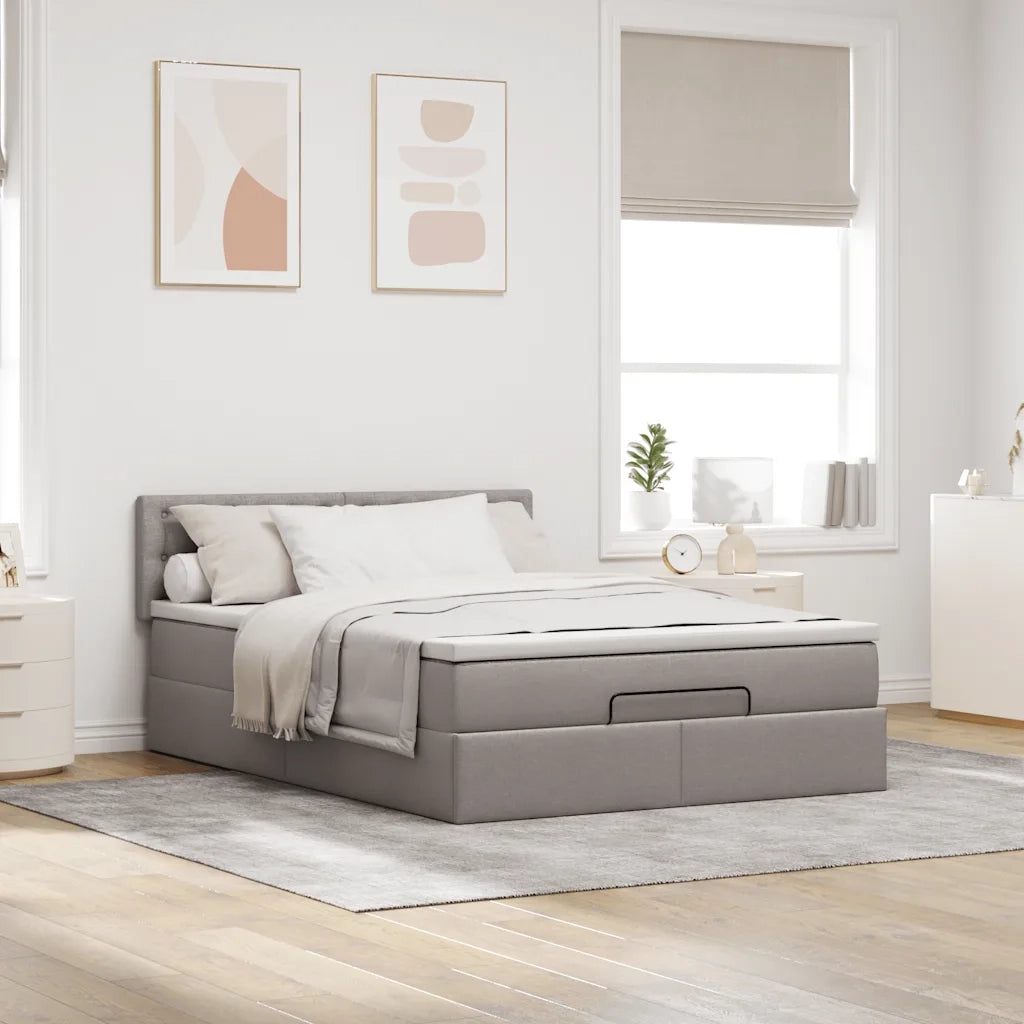 Pouf Letto con Materasso e LED Tortora 140x190 cm in Tessuto 3312475
