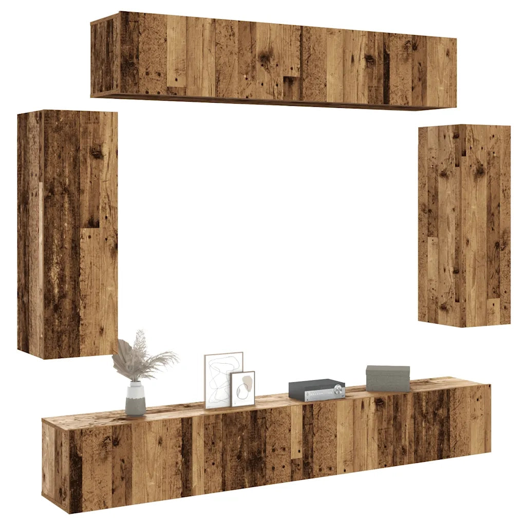 Set Mobile TV 6 pz Montato a Parete Legno Antico in Truciolato 3329001