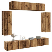 Set Mobile TV 6 pz Montato a Parete Legno Antico in Truciolato 3329001