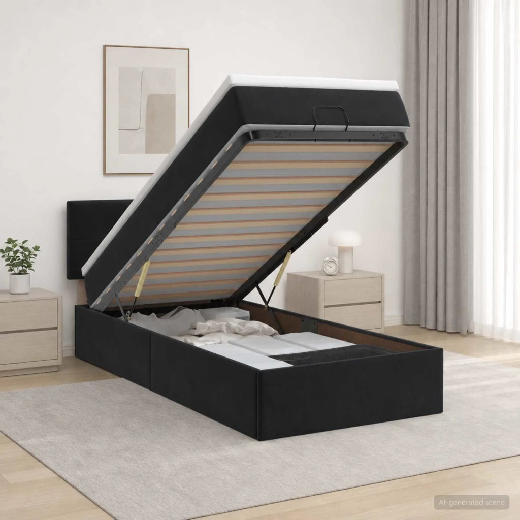 Letto ottomano con materasso Nero 90 x 190 cm Velluto 3456527