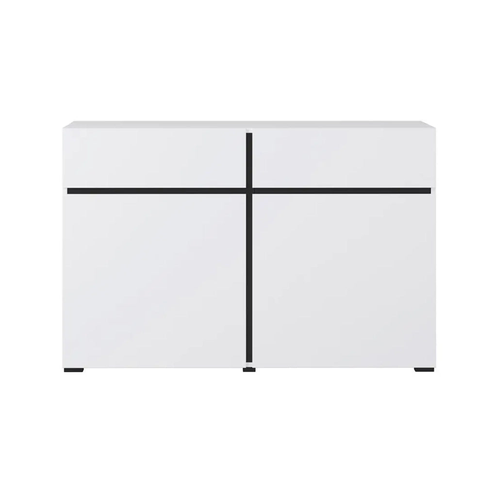 Buffet 120cm colori bianco e nero collezione HAVANA. Credenza design con 2 porte e 2 cassetti.