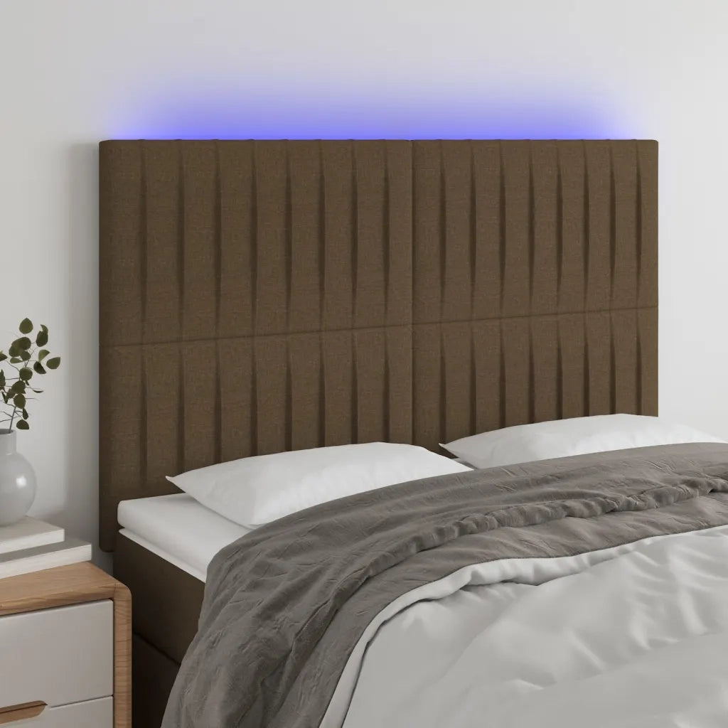 Testiera a LED-Testata con LED Marrone Scuro 144x5x118/128 cm in Tessuto 531021