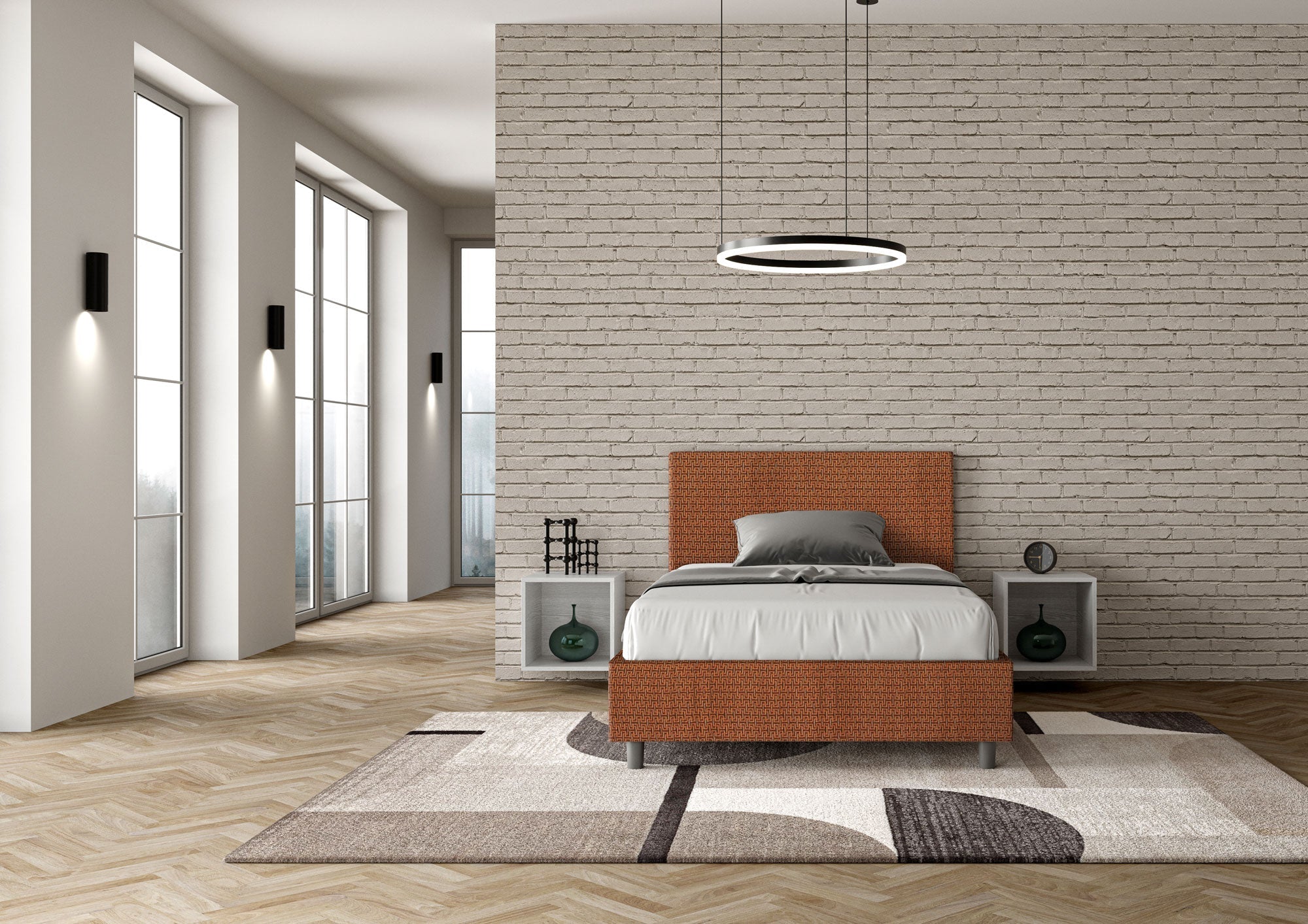 Letto 1 Piazza e Mezzo 120x200 cm con Rete Adele Labirinto 04 Arancione